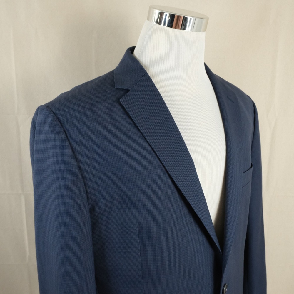 Jos A Bank 46R Slim Sport Coat 100% Wool Blue Houndstooth Two Button Vented